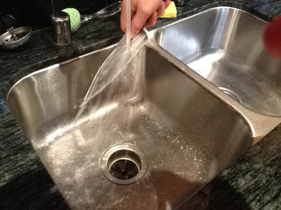 At this point you might want to wash the metal and grit off your knife before continuing!