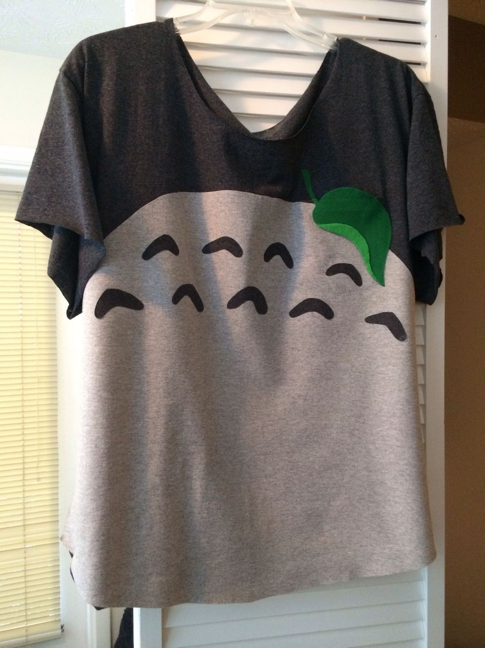 At this point you've made a Totoro shirt. I had a pocket that seemed out of place and - keeping with Totoro's leaf - I decided to do something to hide it better. The rest shows how to make the leaf...