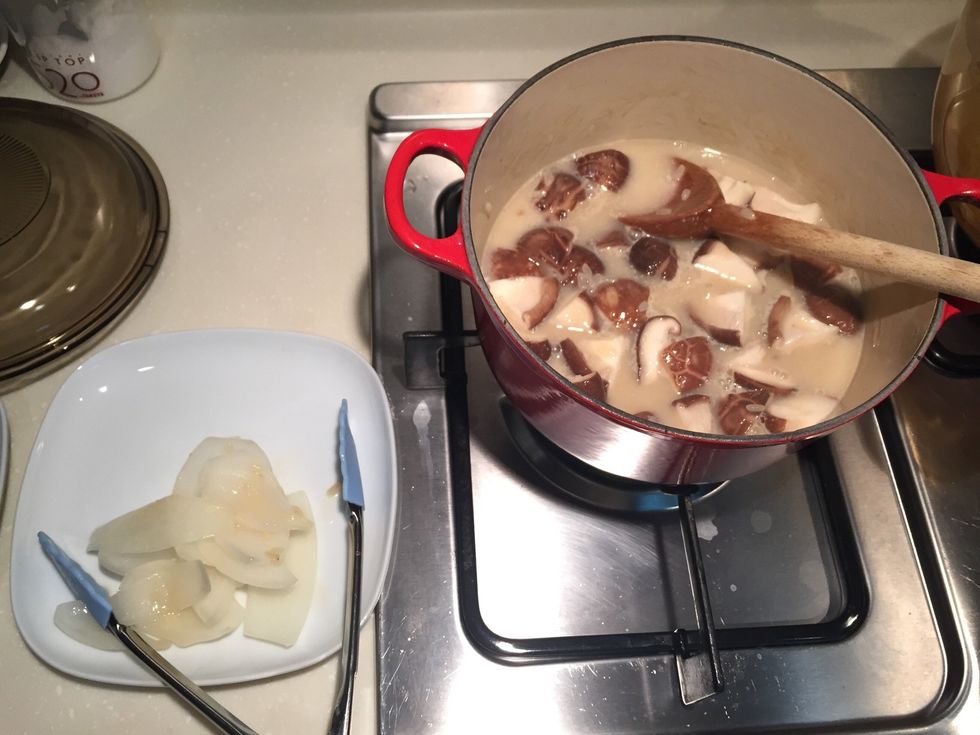 At this stage, you may want to discard all the onions so that the onion taste will not overpower the risotto.