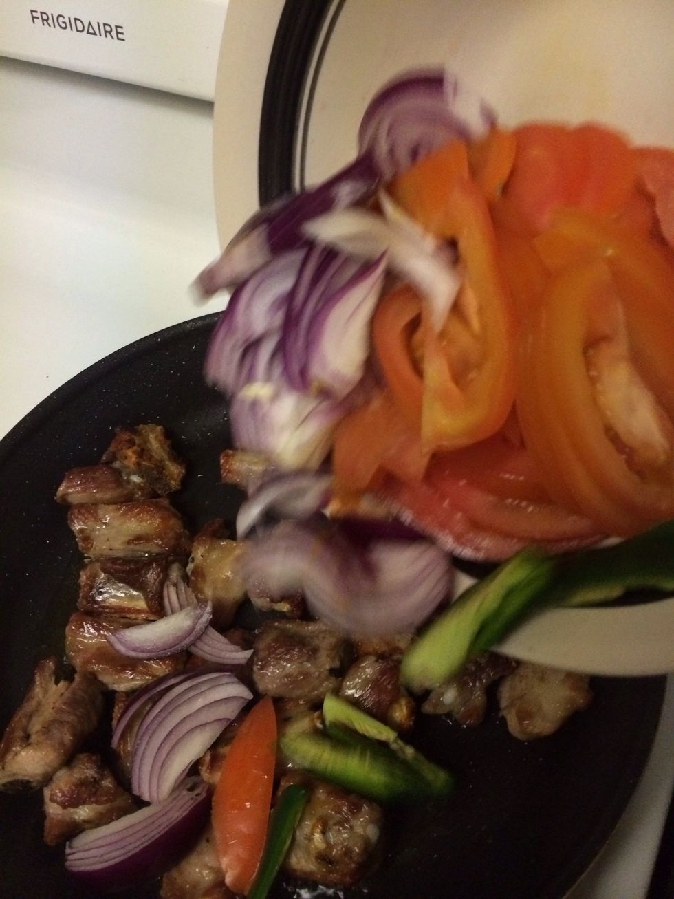 At this time add your chopped up tomato, onion and jalape\u00f1o. Hold off in the zucchini.