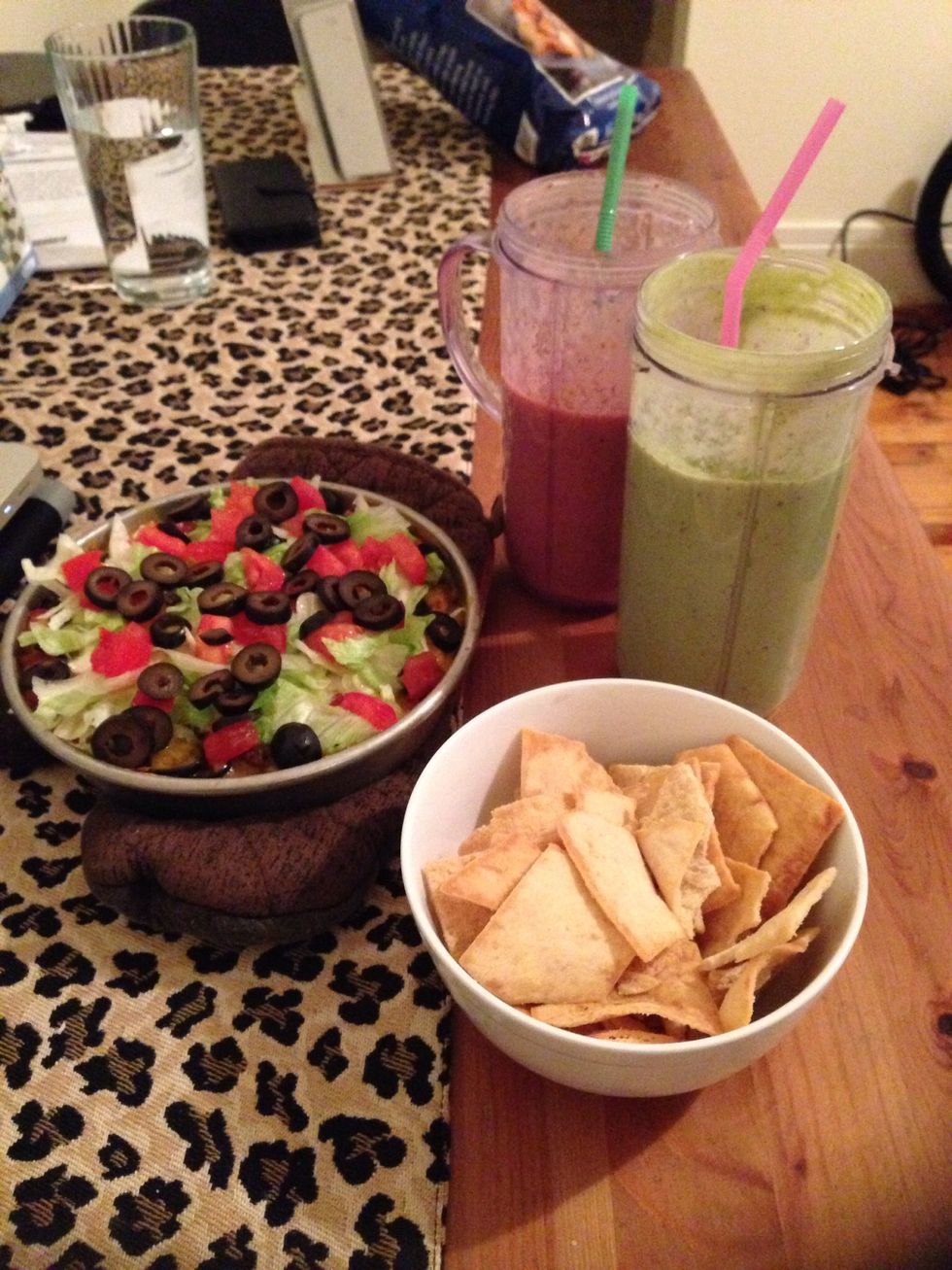 Ate mine with my boyfriend who visited me in New York this past week. He even helped me make it in the kitchen! \ud83d\udc95 Served with fresh strawberry banana and avocado smoothies. Enjoy! \ud83d\ude18