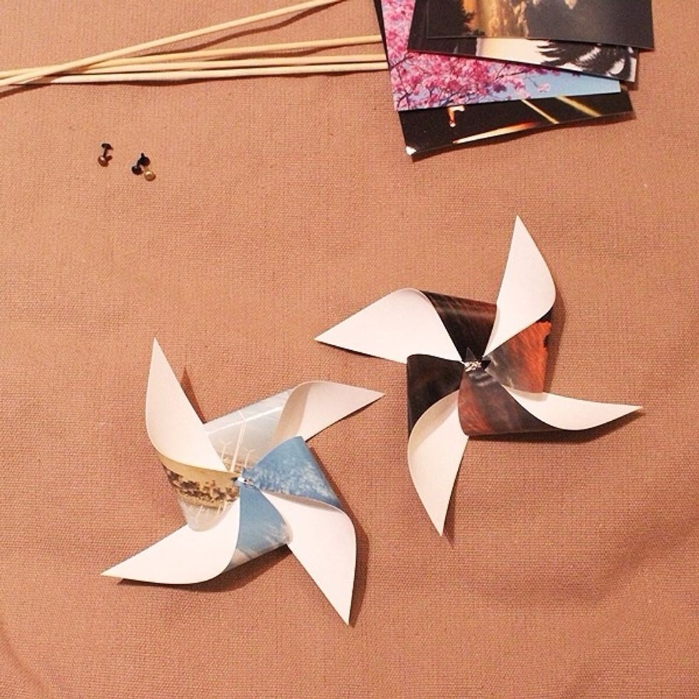 Attach a skewer stick (or any kind) to the back of each pinwheel. Decorate anywhere and everywhere!