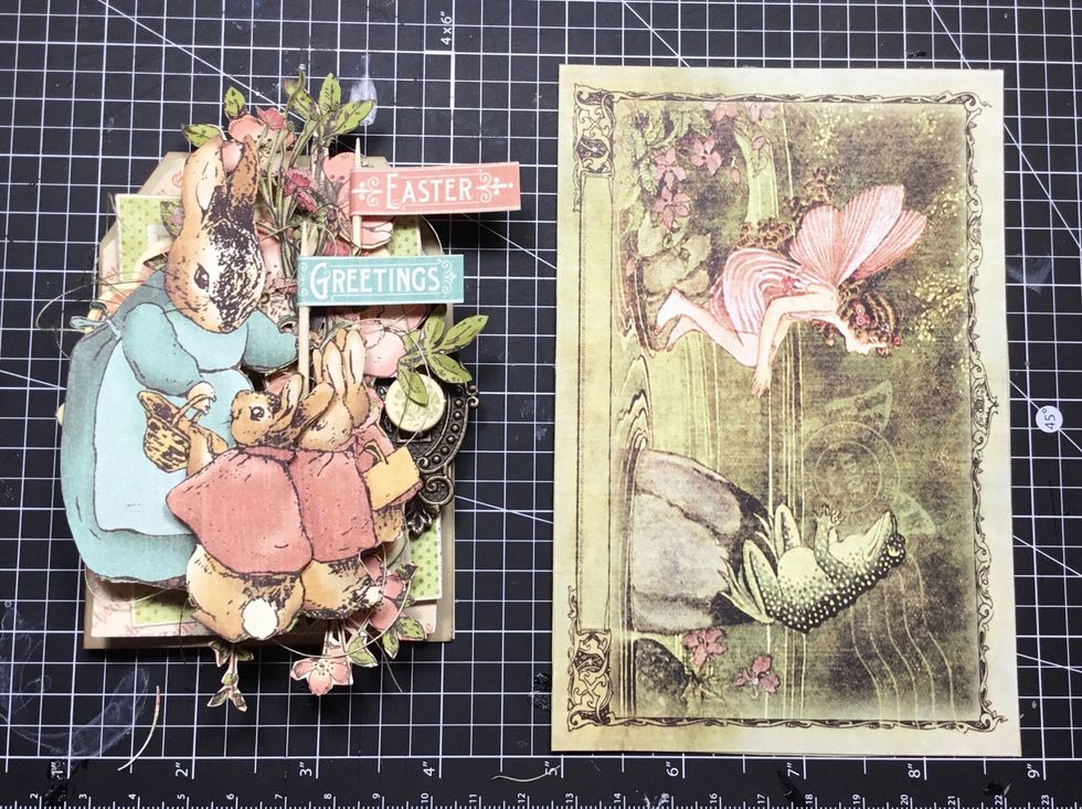 Attach background postcard to card stock. This is the backing of the card.