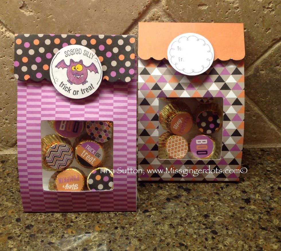 Attach decorated circles to top of bag! Simple, fast and easy!!!!! But most of all... Stink in' cute!