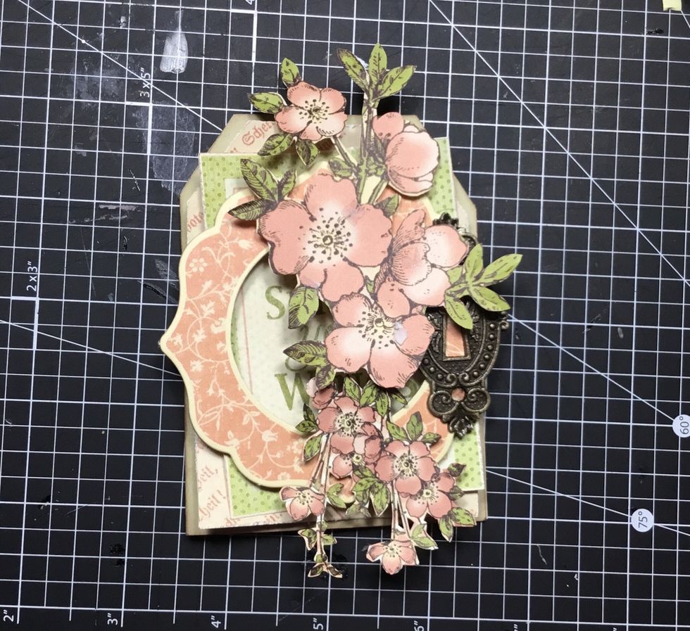 Attach fussy cut flowers as shown.
