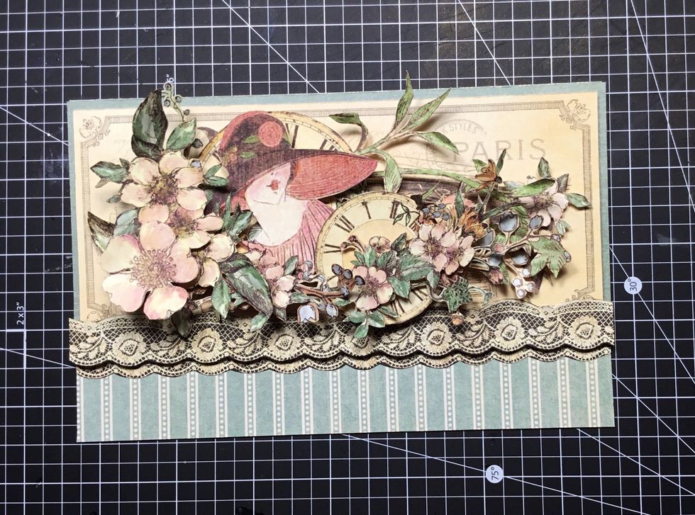 Attach layer cluster as shown, then attach border strips as shown.