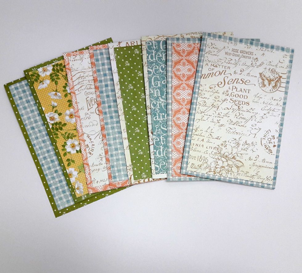 Attach squares to front of cards. Change the papers so each card will be different.