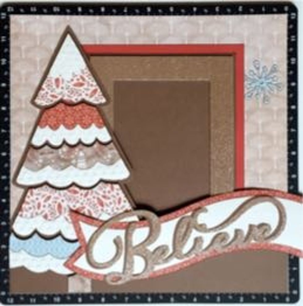 Attach the banner so that it overlaps the Christmas Tree and runs off the right side of the page. Trim off the extra on the right so that it is flush!