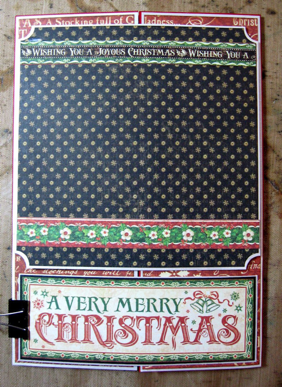 Attach the black sentiment border on top of the green sentiment border and attach to top of the medallion as seen here. Add floral border strip below as seen here.