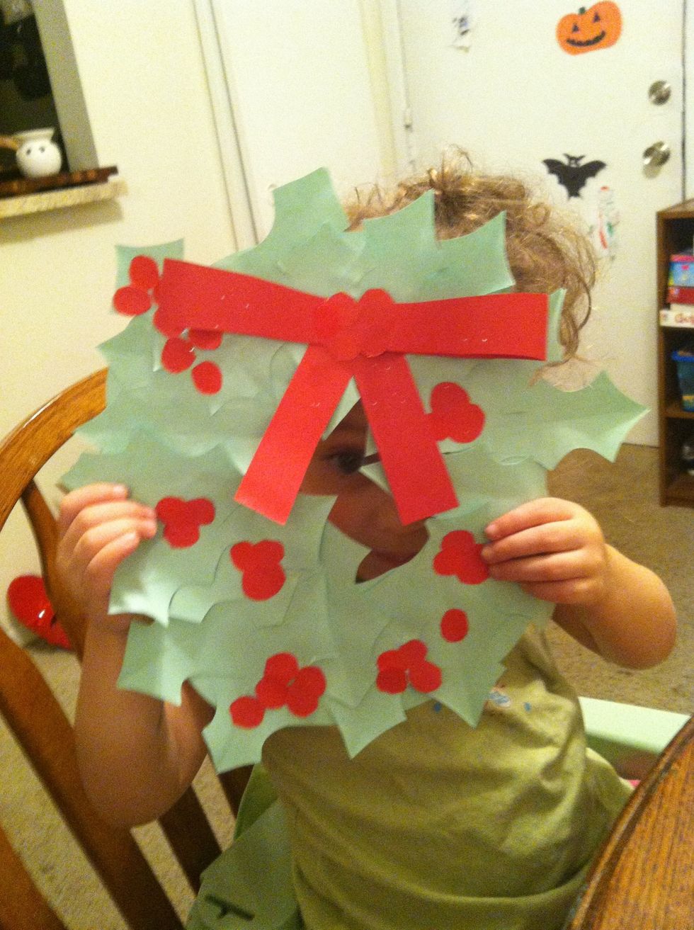 Attach the bow and ta-da! Our first Christmas craft!