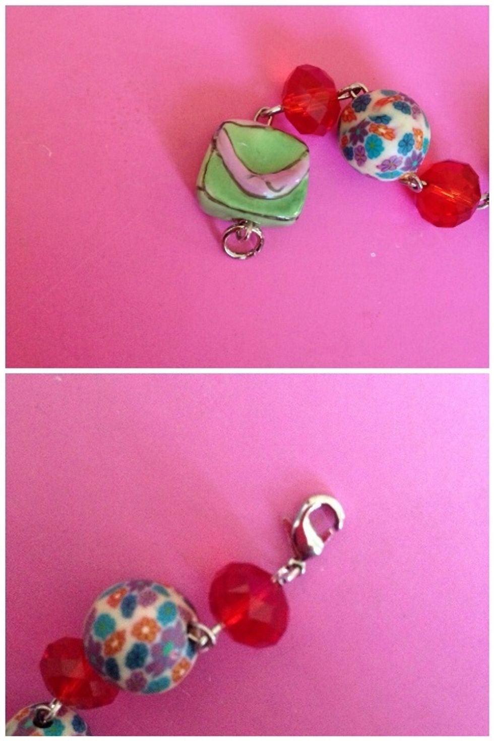 Attach the jump ring on one end side of the bracelet and the lobster claw clasp onto the other