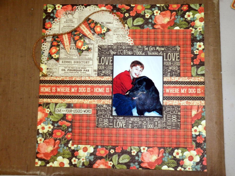 Attach this strip to the layout about 5.75" from the top. Mat your photo on black cardstock and pop up the photo with foam when adding to the layout.