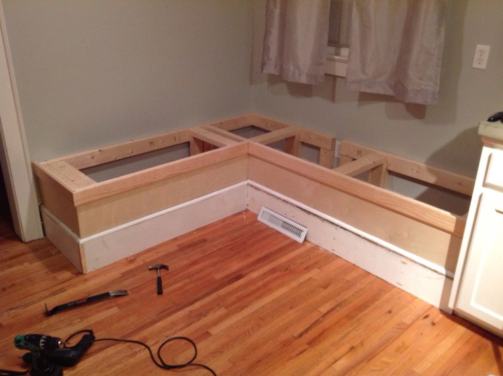 Attach trim to top. We allowed for 1/2" above the box, so the top would fit snugly inside and flush with the top.