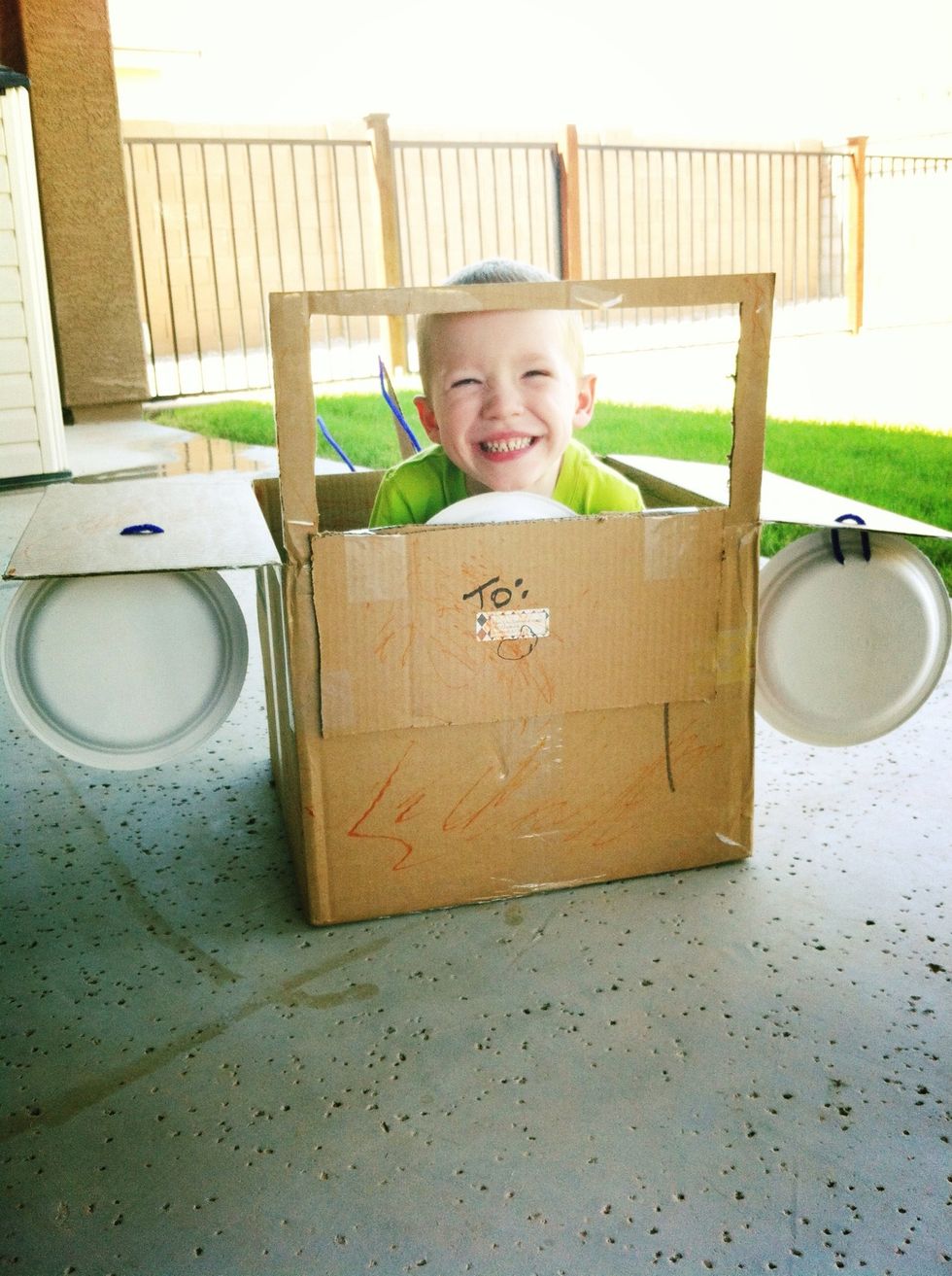 Attach two more plates, with pipe cleaners,  for engines under the wings!