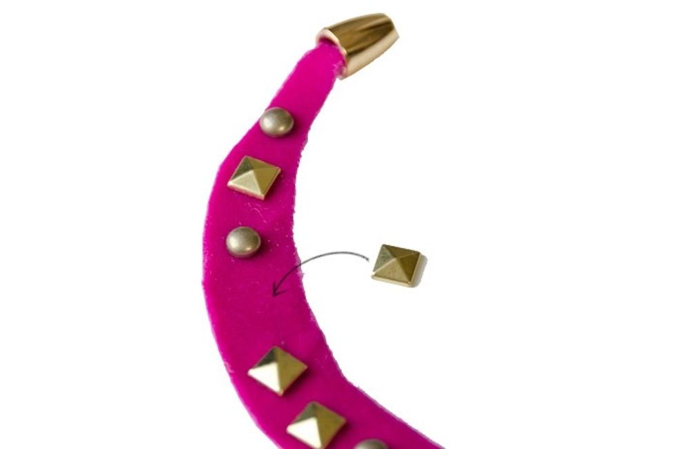 Attach your flat back studs into each crescent moon as illustrated above with a dab of adhesive glue.