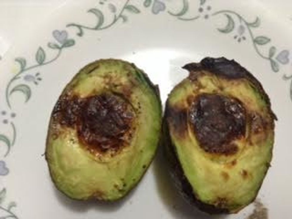 Avocado after cooked in the oven.