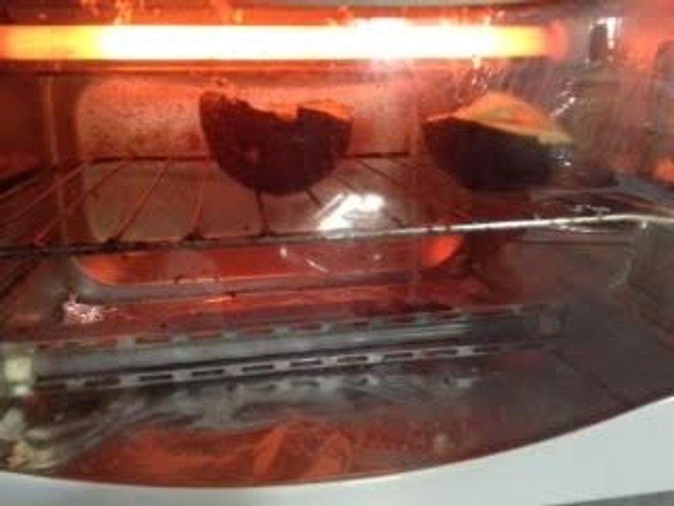 Avocado being heated in the oven...