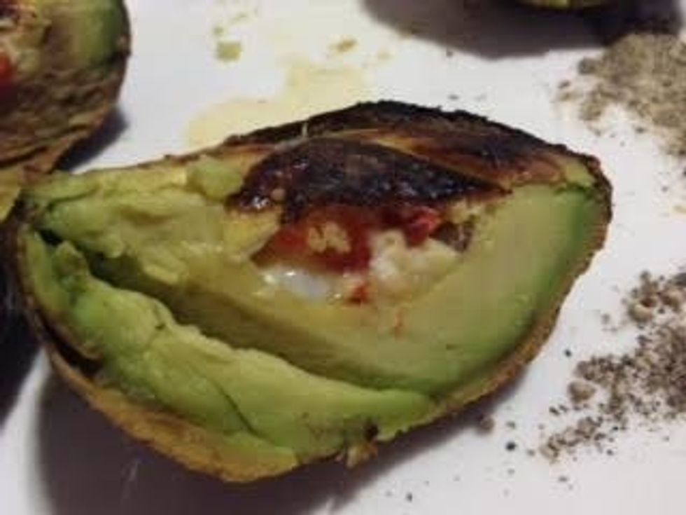 Avocado shown from inside how it looks when all cooked.