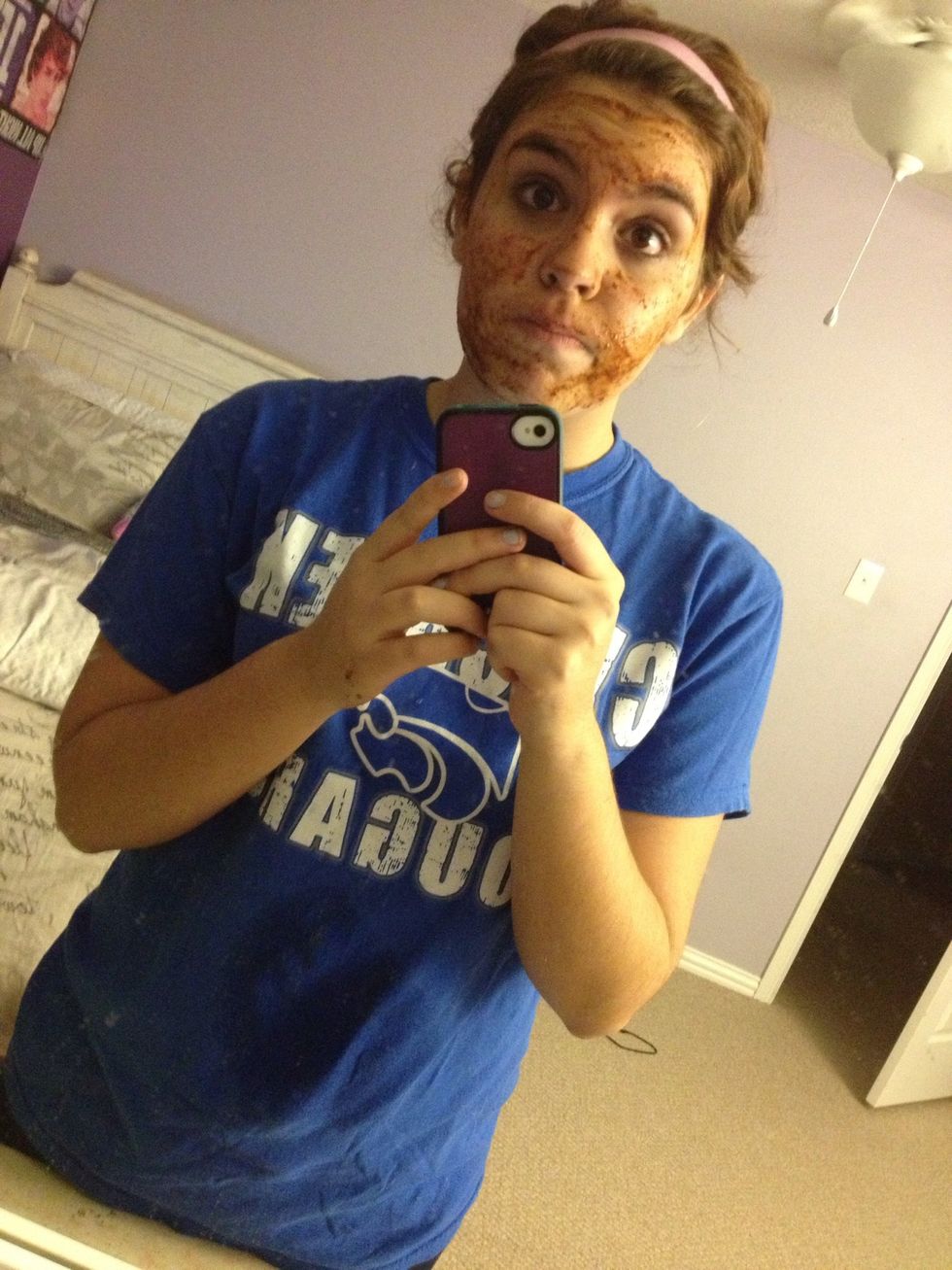 avoid eye area, but spread it all over your face