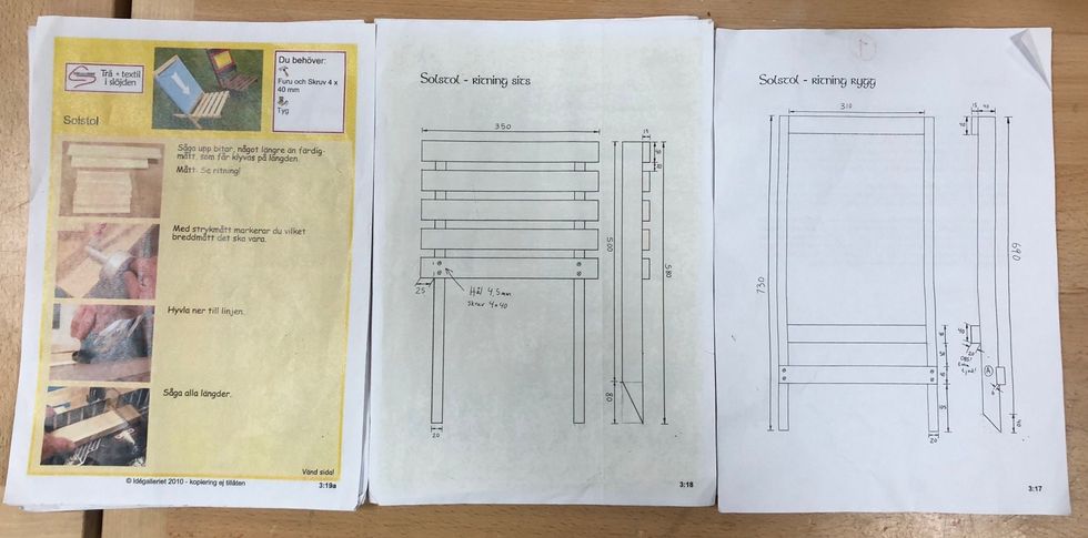B\u00f6rja med att l\u00e4sa alla ritningarna noga. Tre papper /sex sidor. Vi g\u00e5r igenom dem tillsammans och g\u00f6r en kaplista. Ta kort p\u00e5 den och l\u00e4gg under skisser i claesroom, spara den.