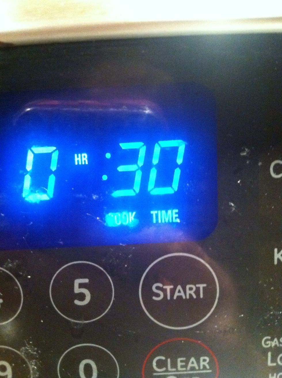 Back 30-40 minutes depending on oven.