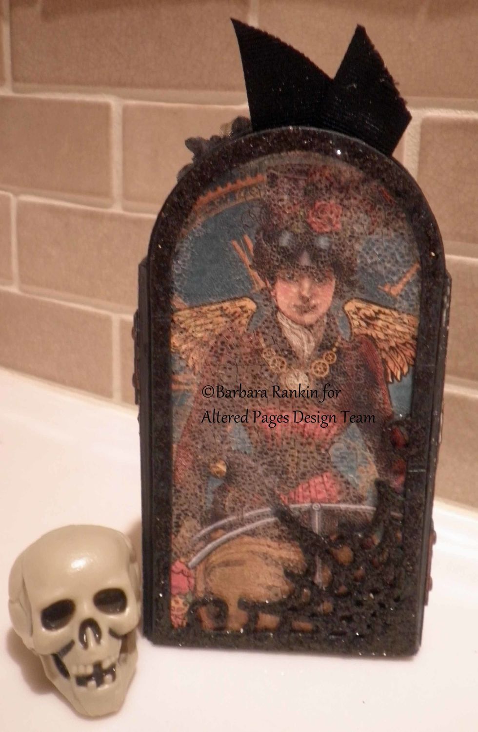 Back book cover: And here she is, all finished.