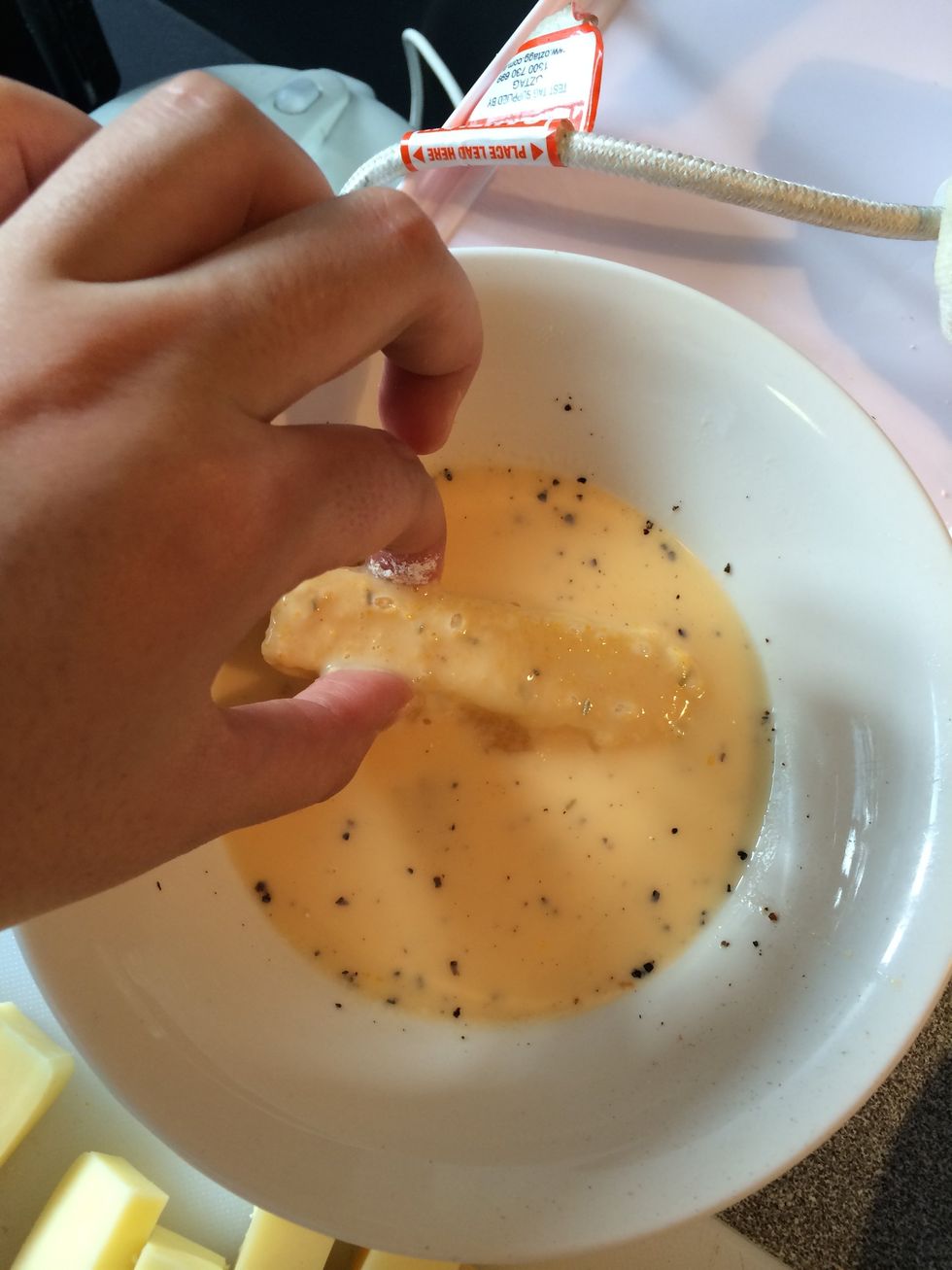 Back in the egg mixture.