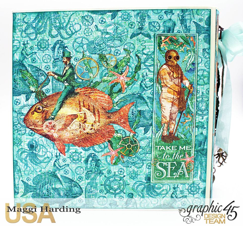 Back of mini, images from 12 x 12 Mermaid Melody, base paper is Wild Wild Waves cut to 8 x 8.5"