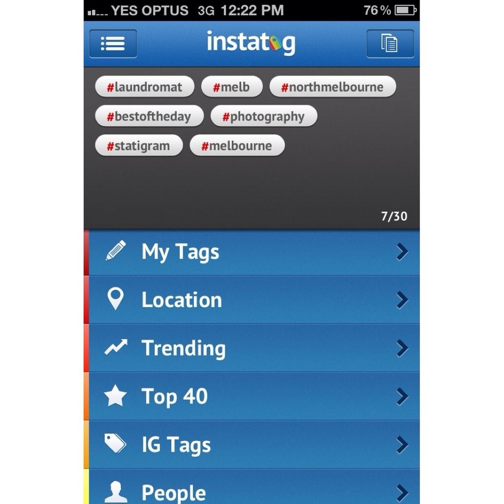 Back to the home screen. Next, I'm going to see what's in the Top 40 tags on Instagram.