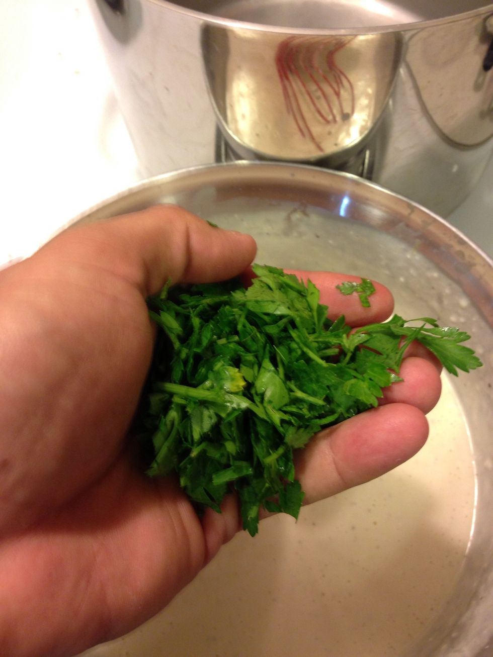 Back to the sauce, add the chopped parsley