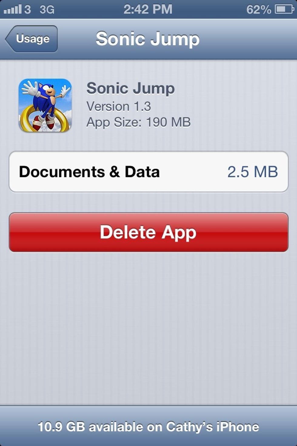 Back to the usage page, you can click on each app to find out how many spaces does the app cost, and you can delete unnecessary apps