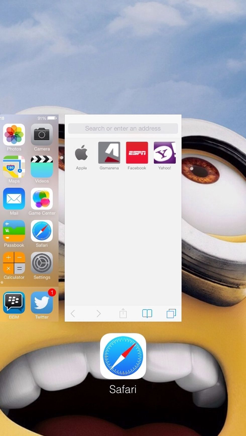Back to your home screen and press two times on your Home button and remove "Safari"