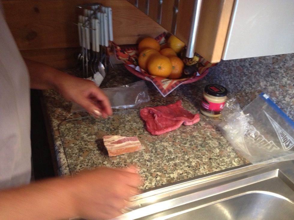 Bacon or slab... All u need is about 2 inches for each cut of meat...
