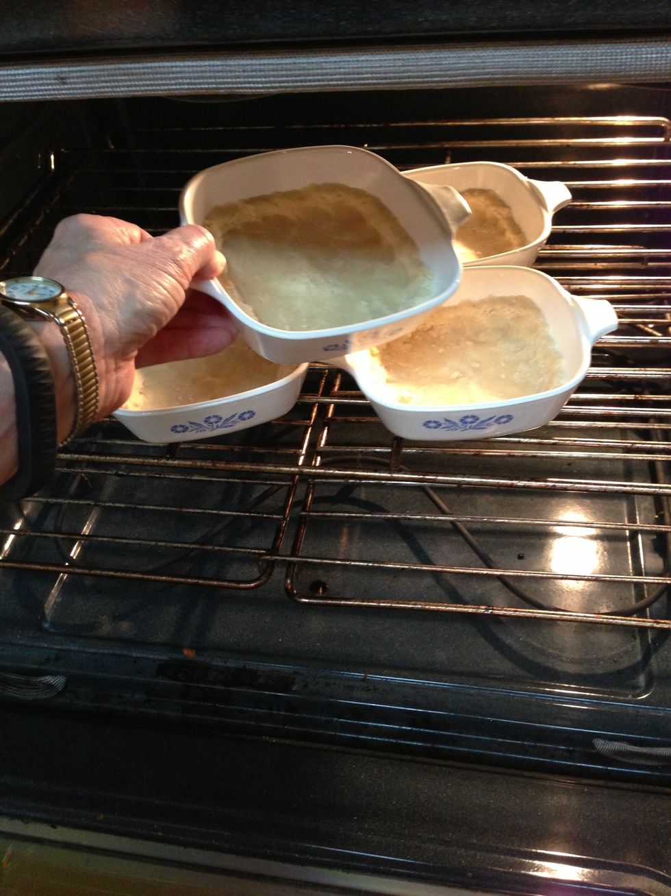 Bake 13-15 minutes at 350\u00b0. You can immediately make the filling to bake right after.... Or cool and do filling later.