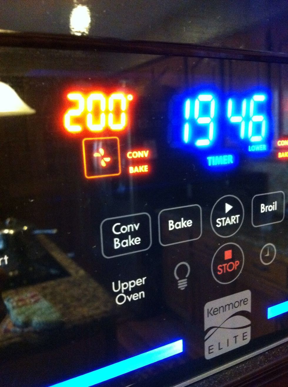 Bake @200 for an hour but stirring the popcorn in each dish EVERY 20 minutes. Do not skip this step or you will have matted together popcorn. I remove from oven and stir well. Three times in the hour