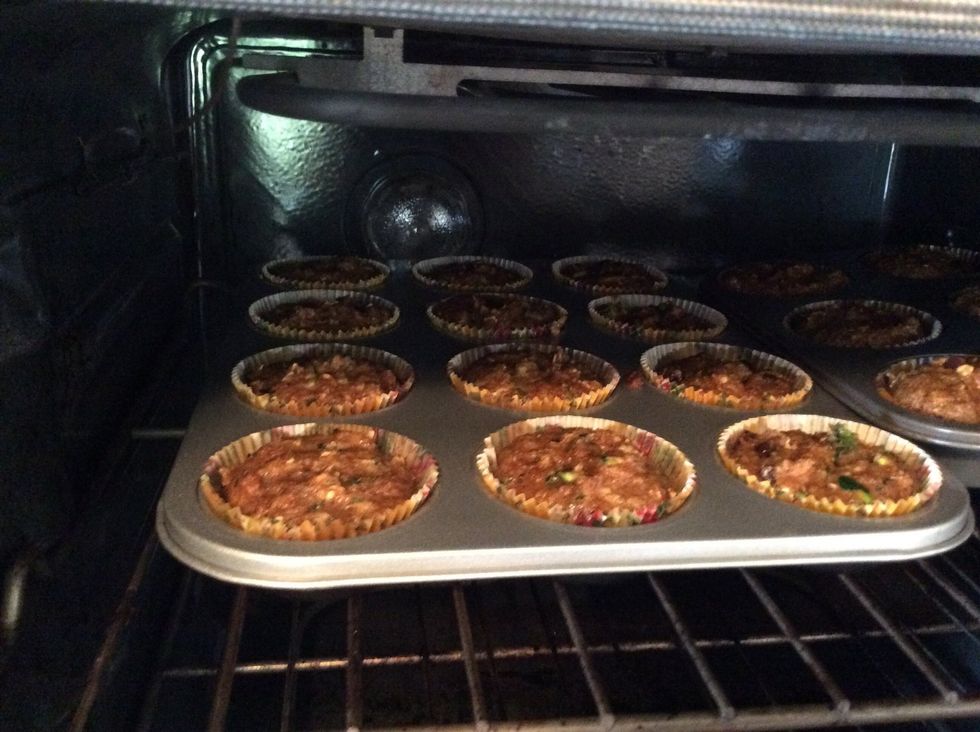 Bake @ 350 degrees for about 20-25 minutes. Be careful not to overbake. Mine baked for only 20 minutes and are perfect!