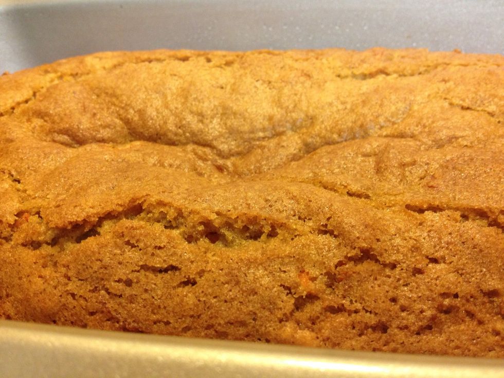 Bake @ 350 for 40-50 mins or until a toothpick comes out clean when inserted or the surface feels firm to the touch.