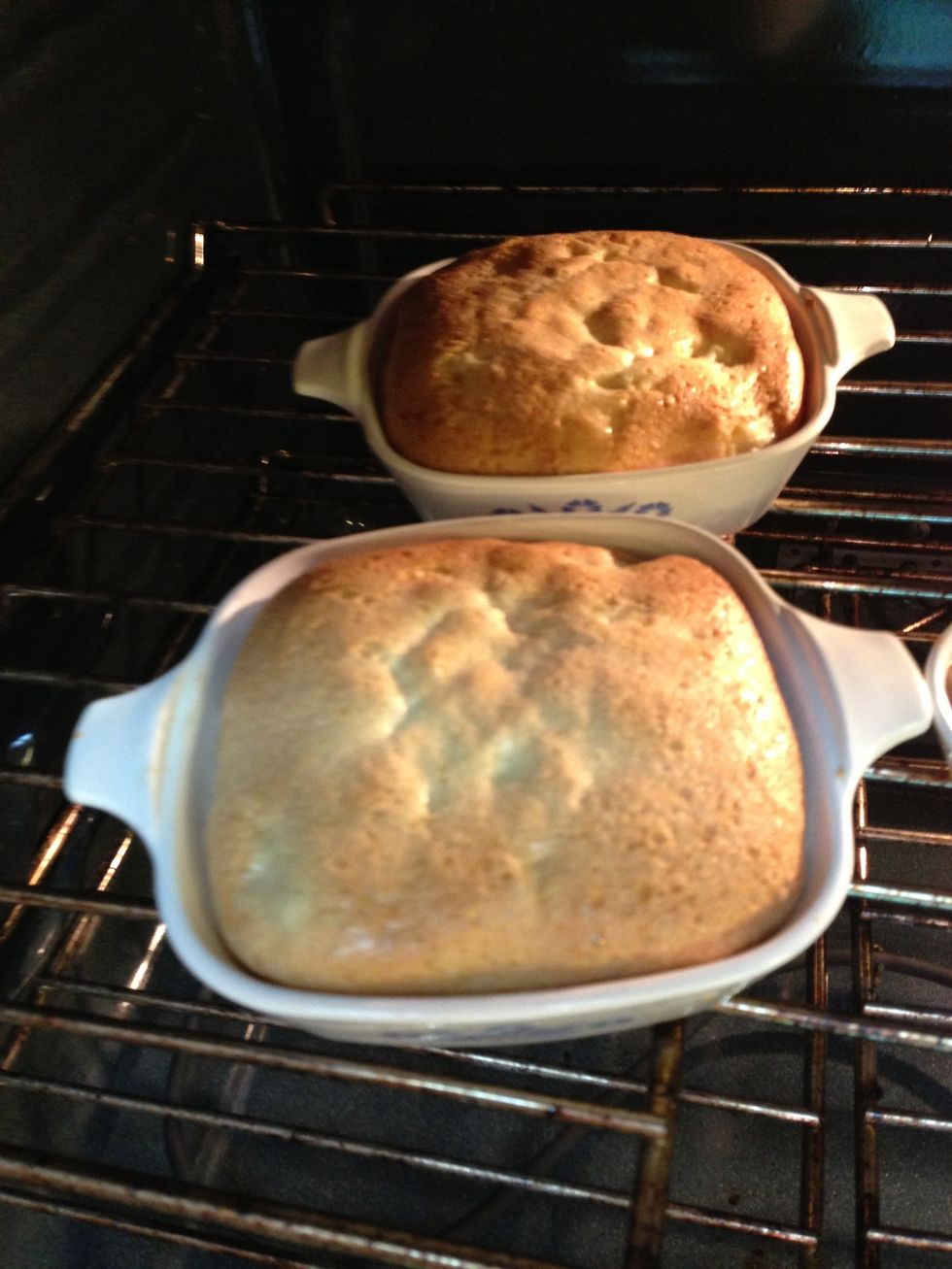 Bake 350\u00b0 30 - 35 minutes till golden. It will poof up slightly and as it cools it will flatten.