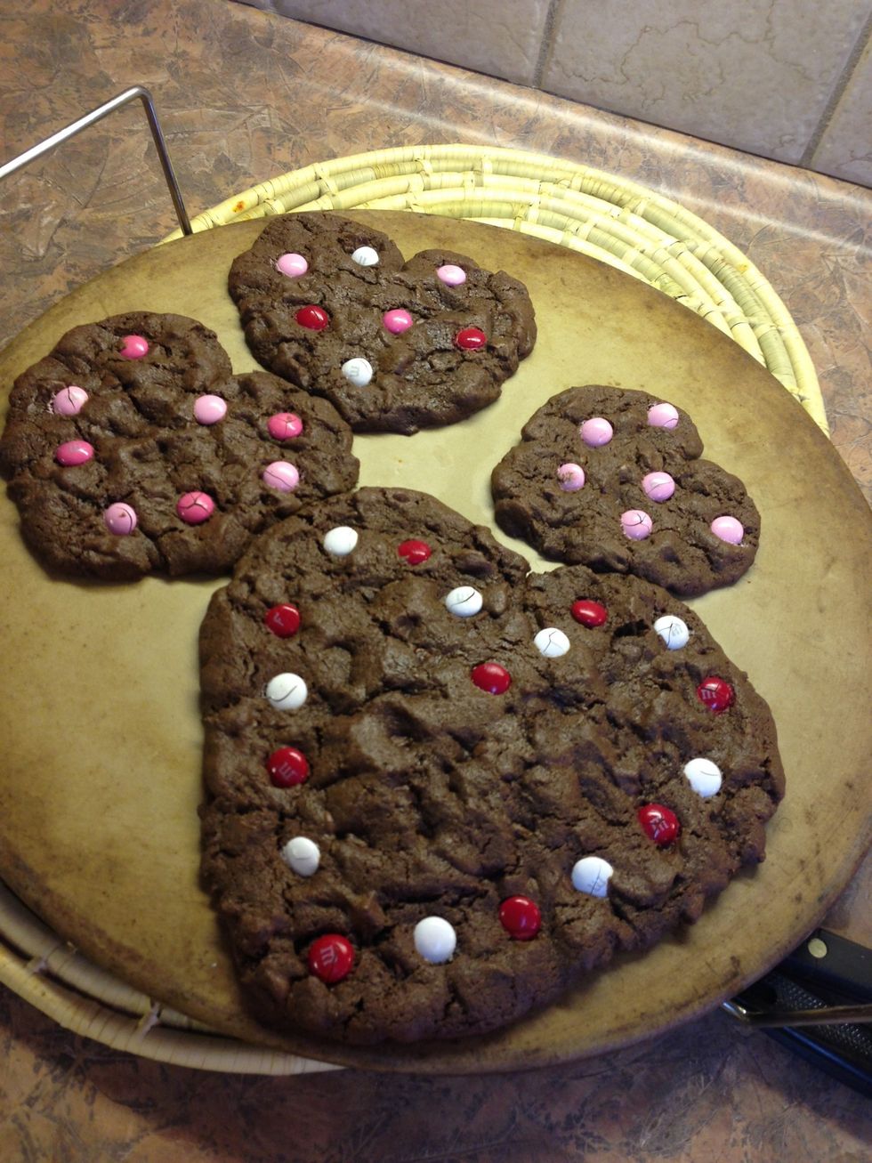 Bake a 350\u00b0. Watch the big ones. They take longer to bake.... Set for 10 minutes and check each minute after. I think these ended up taking 13-14 minutes.