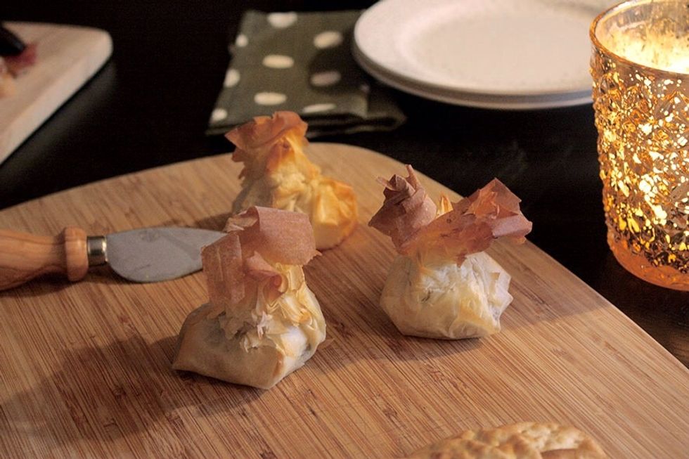 Bake according to the phyllo package instructions. Serve immediately. Can be eaten alone, with bread, or with crackers.