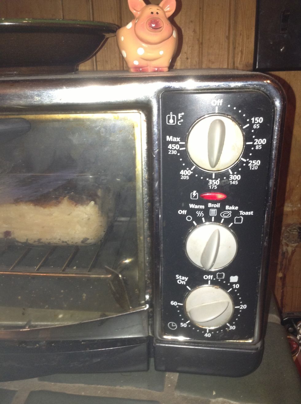 Bake according to type of meat used. Cook at about 350 for turkey. You will see bubbles about 10 mins in. After 35 mins or so, take out and cut, cook longer if any meat is pink.