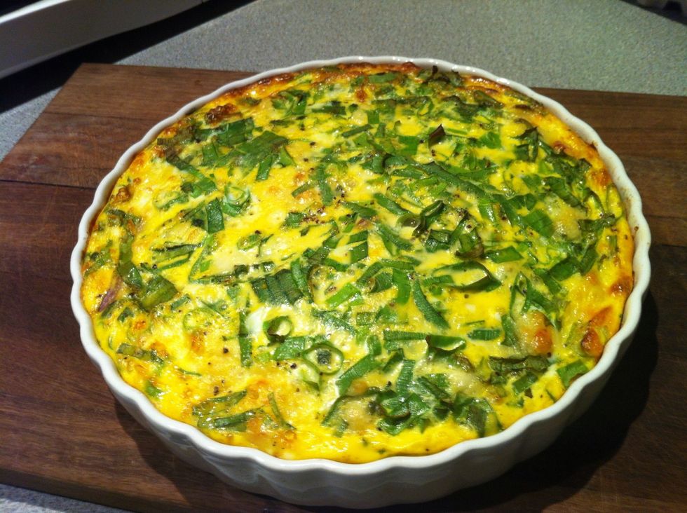 Bake at 180 deg C for 45mins and enjoy your quiche with a side of salad.