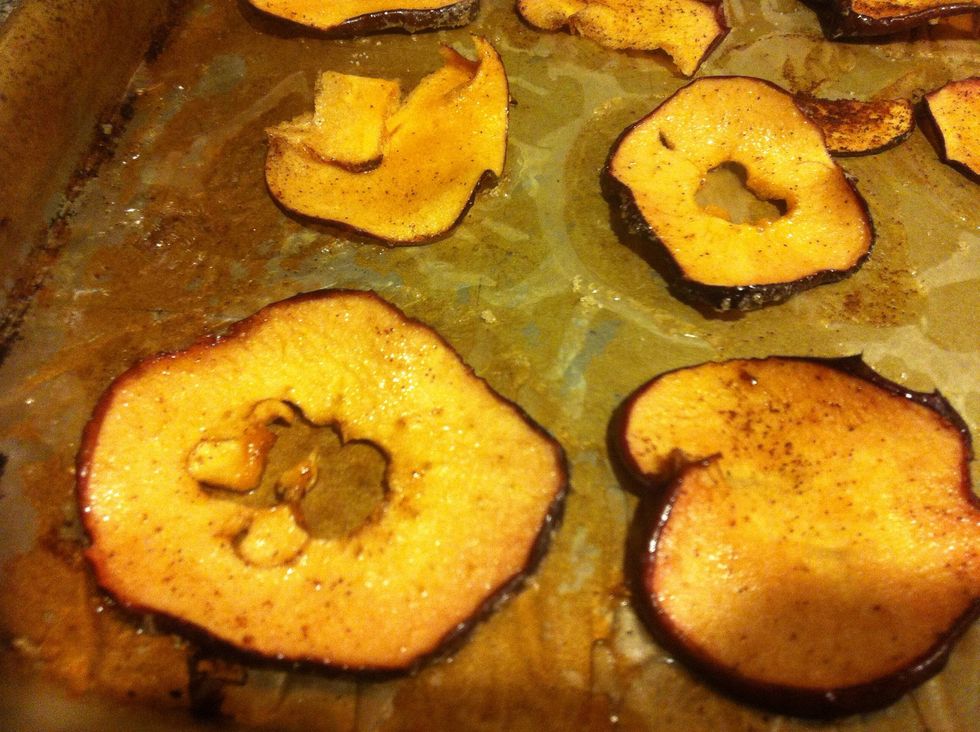 Bake at 200 degrees for 1 hour then flip the slices over and bake for another hour. The slices should be crispy, but if they need more time, turn off the oven and leave the chips inside as it cools.