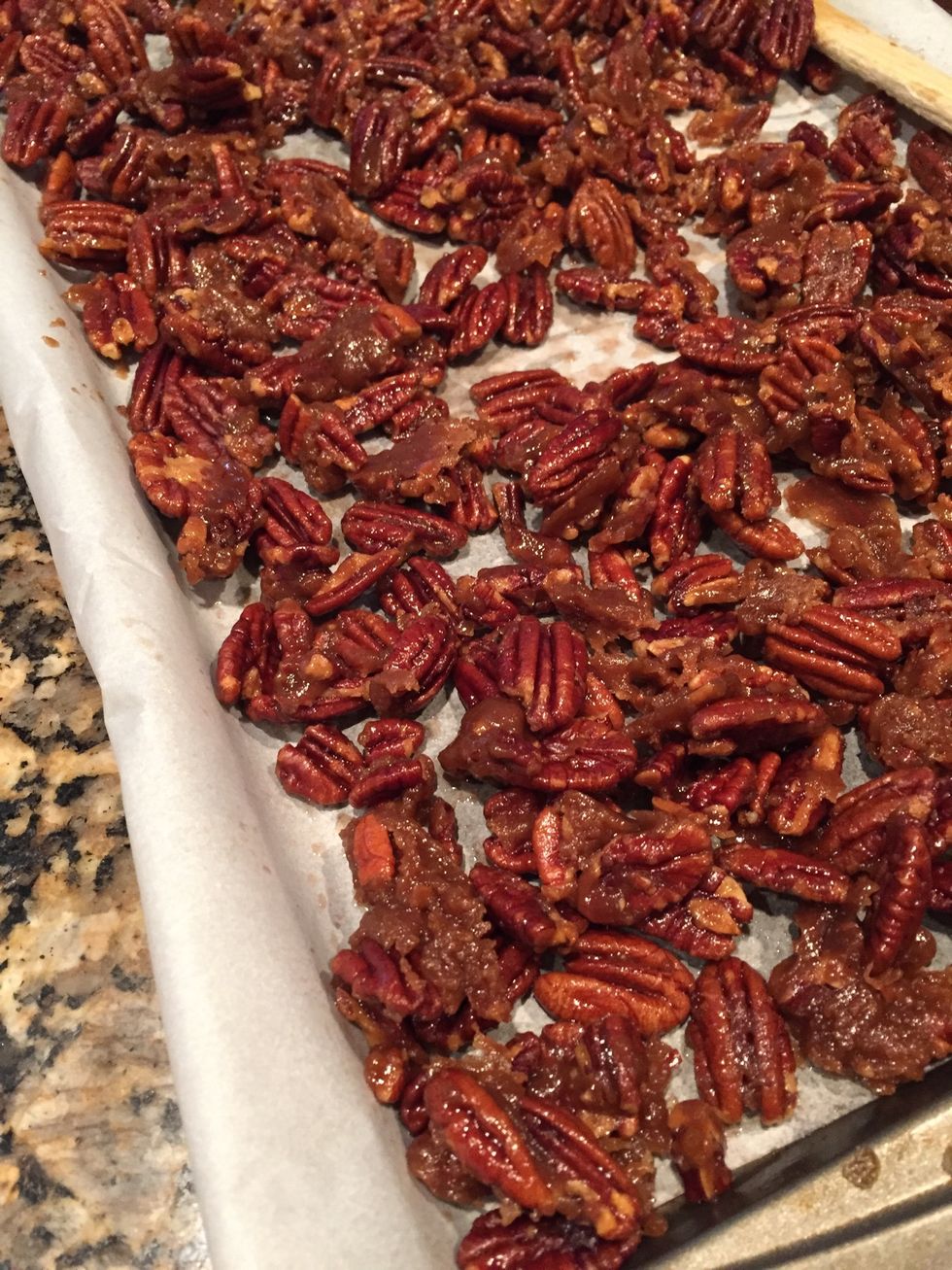 Bake at 325\u00b0 for 25 minutes, stirring twice at every 10 minutes. Once out of oven, allow to cool completely