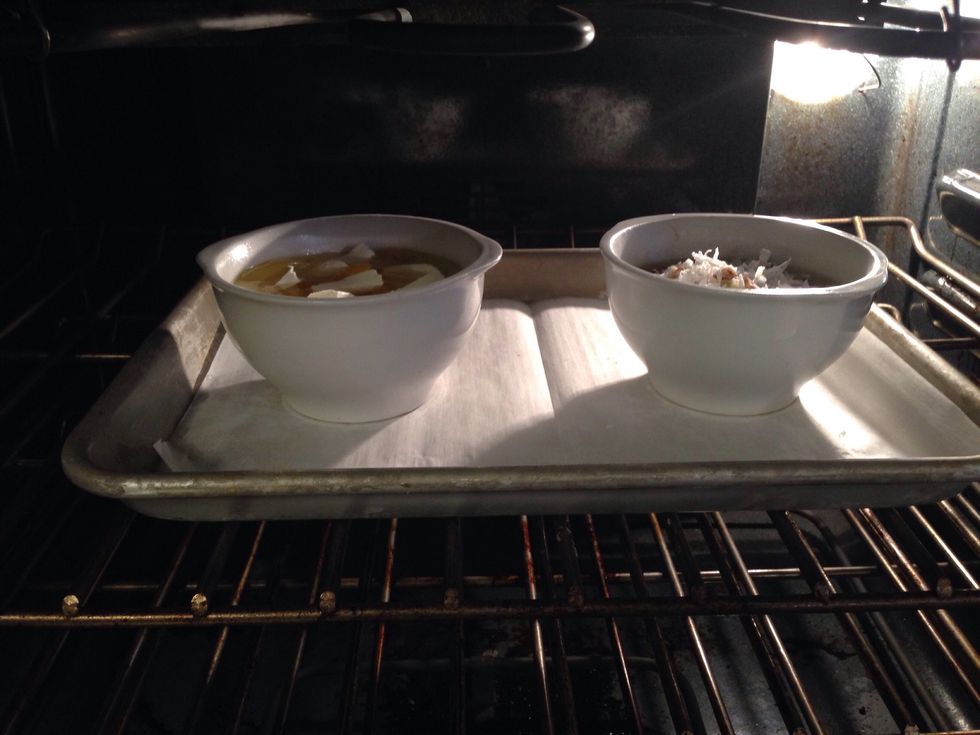 Bake at 350 degrees until top is brown and bubbling. Times will vary.