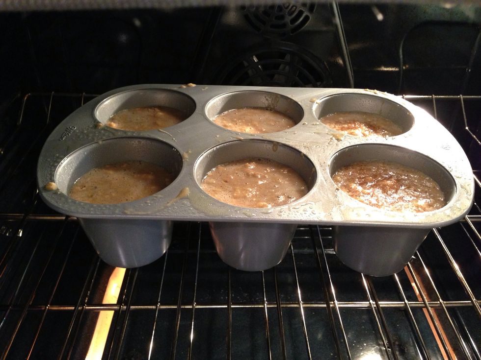 Bake at 350 for 30-35 minutes for extra large muffins like these, or 18-20 minutes for regular sized muffins.