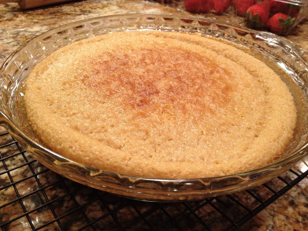 Bake at 375 for 25-30 minutes or until toothpick comes out clean and top is slightly browned.