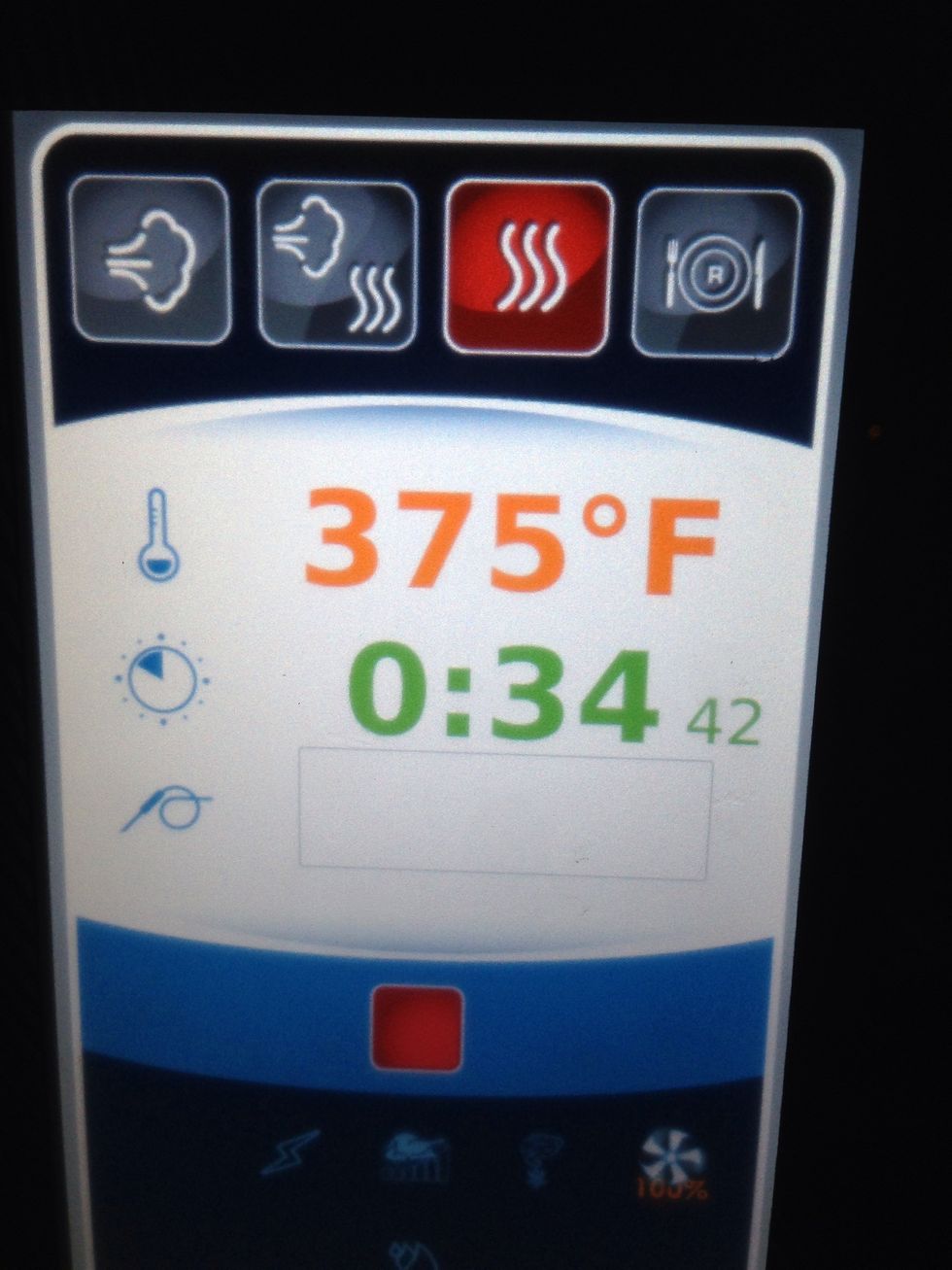 Bake at 375F (190C) in convection mode between 25-35 minutes.