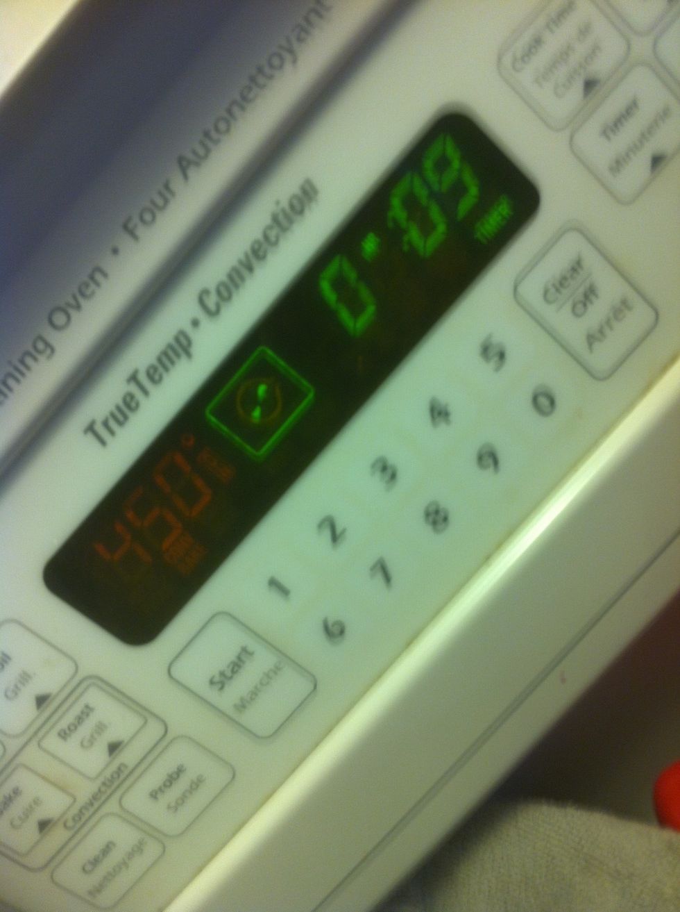 Bake at 450 (if convection, 475 for regular oven) 9 minutes.