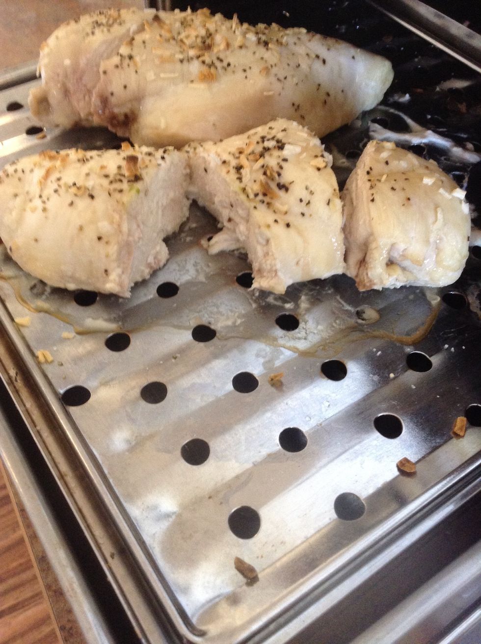 Bake chicken for 20 minutes or until chicken is no longer pink in the middle